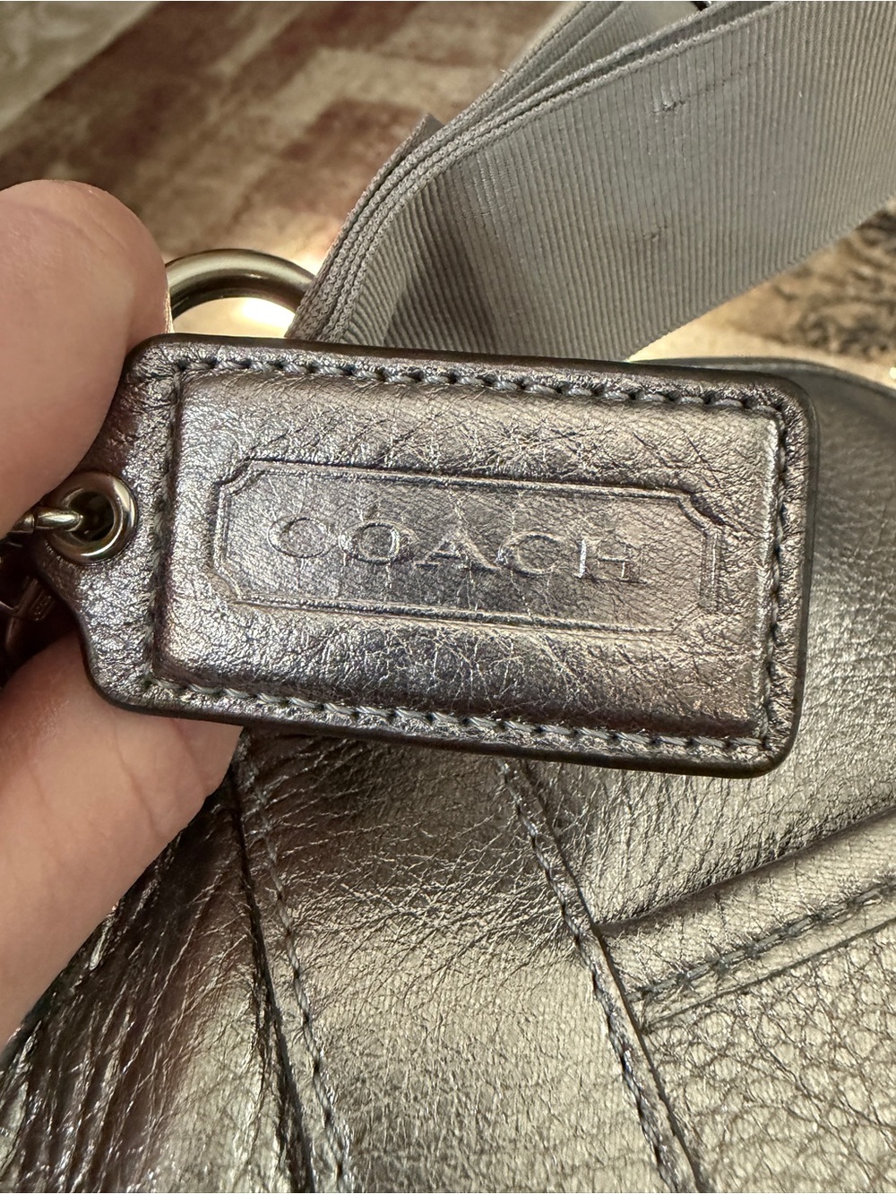 Coach Metallic Silver Leather Tote with Front Flap Pocket - Picture 5 of 7